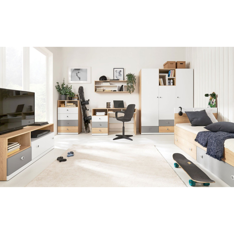 Biurko 125cm Pixel PX8 dąb biszkoptowy/biały/szary