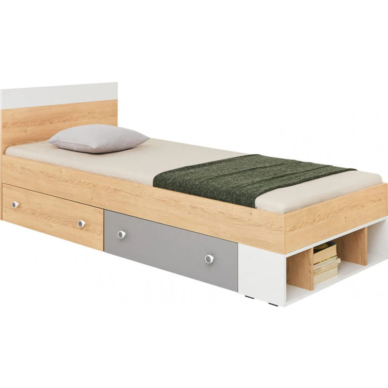 Łóżko 90x200 Pixel PX14 dąb biszkoptowy/biały/szary