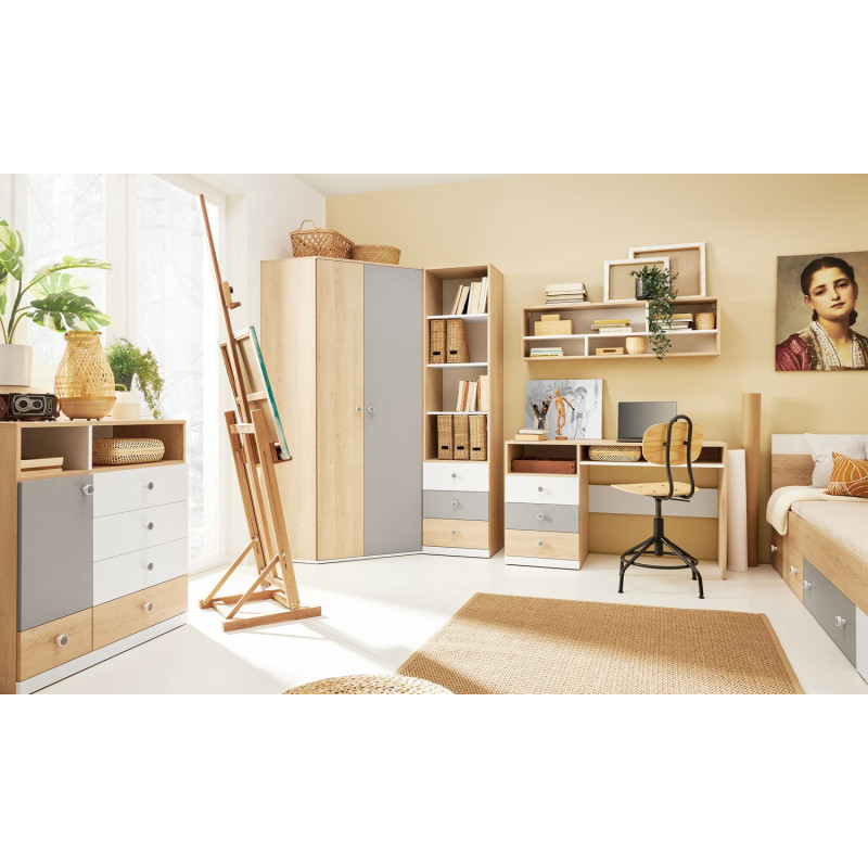 Biurko 125cm Pixel PX8 dąb biszkoptowy/biały/szary