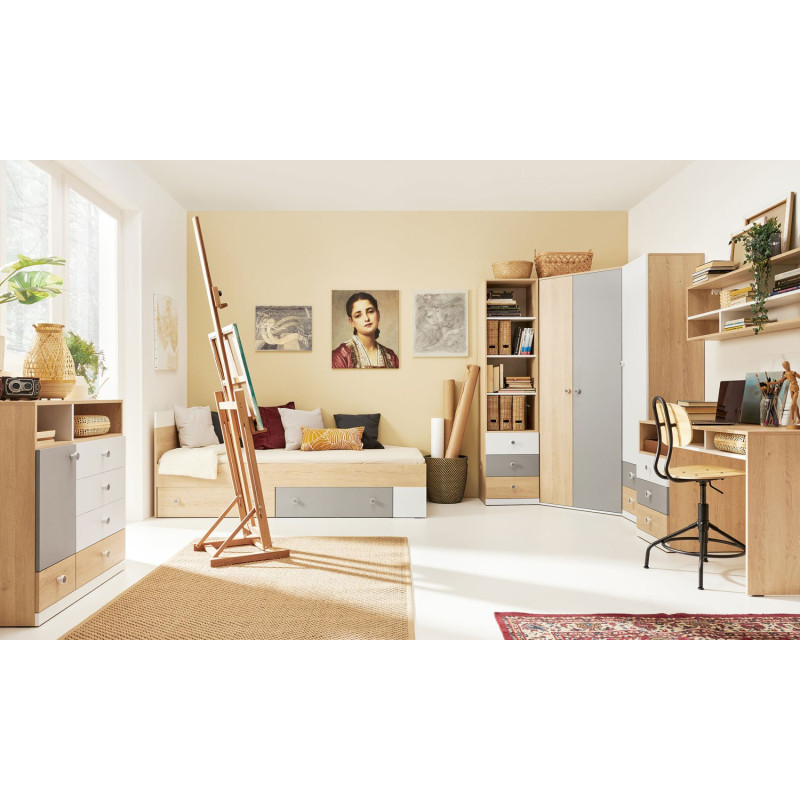 Biurko 125cm Pixel PX8 dąb biszkoptowy/biały/szary