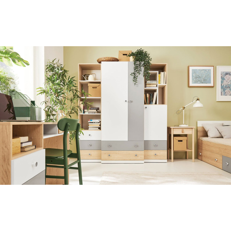 Biurko 125cm Pixel PX8 dąb biszkoptowy/biały/szary