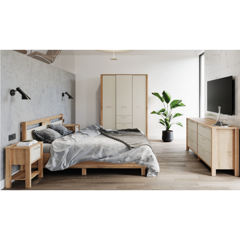 Łóżko 90x200 Indygo Gała Meble Dąb Wotan/Beige