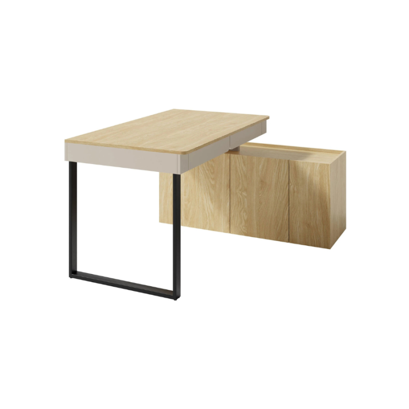 Nowoczesne biurko z komodą z kolekcji Luca beż piaskowy/dąb