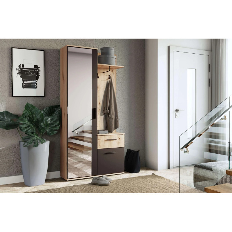 Garderoba z Lustrem Lux Jarstol Dąb Artisan/Czarny