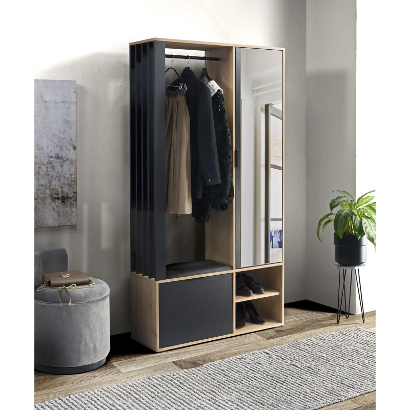 Garderoba z Lustrem Milo Jarstol Dąb Artisan/Czarny
