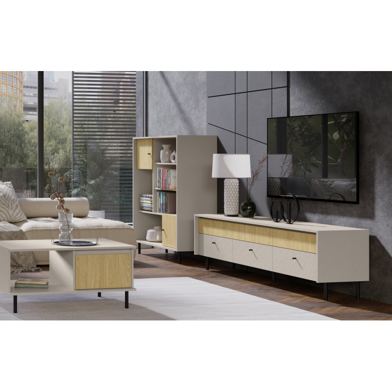 Trzydrzwiowa Komoda Malta ML1 beż piaskowy/dąb olejowany