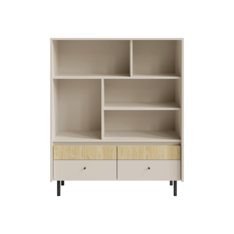 Szeroki Regał Malta ML4 beż piaskowy/dąb olejowany