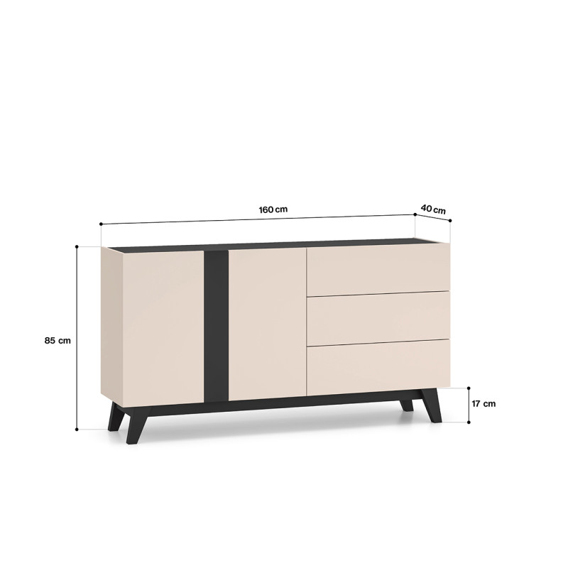 Komoda 160 Freshion 03 ML Meble Kaszmir/Czarny