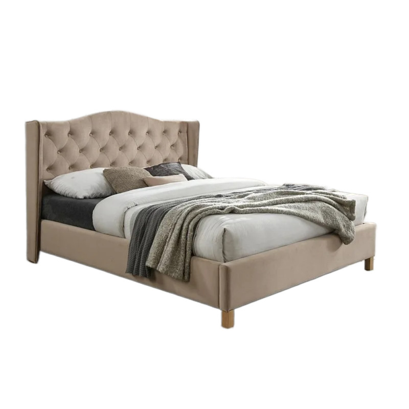 ŁÓŻKO ASPEN VELVET 160x200 KOLOR BEŻOWY/DĄB TAPICERKA BLUVEL 28 ŁÓŻKO ASPEN VELVET 160x200 KOLOR BEŻOWY/DĄB TAPICERKA BLUVEL 28