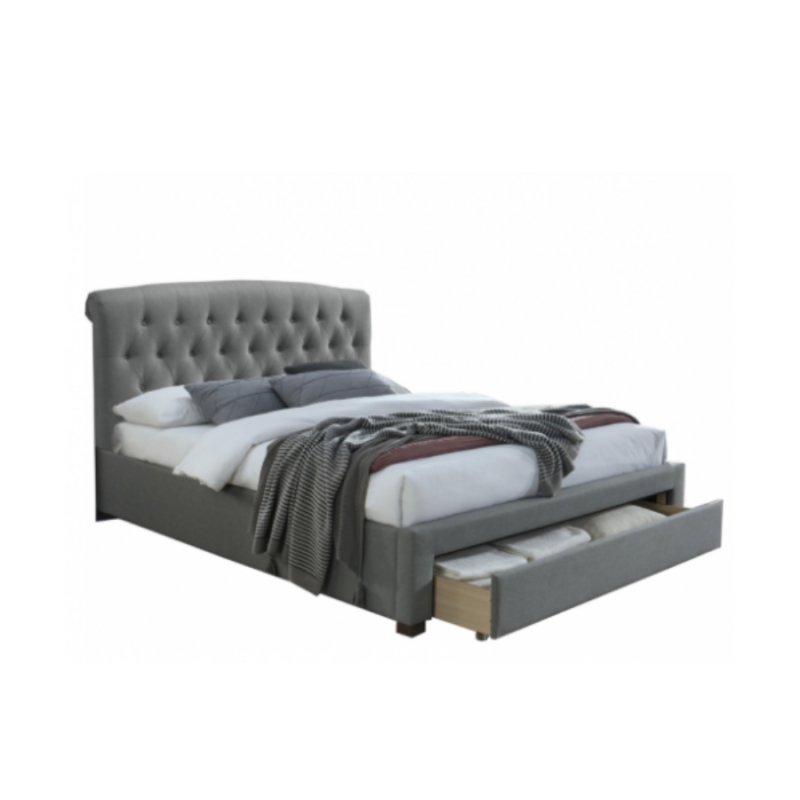 Łóżko ALATRI 160x200 z pikowanym zagłówkiem i szufladą szare