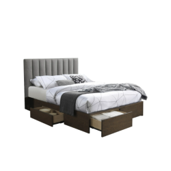 Łóżko tapicerowane GROSSETO 160x200 szare/orzech z szufladami