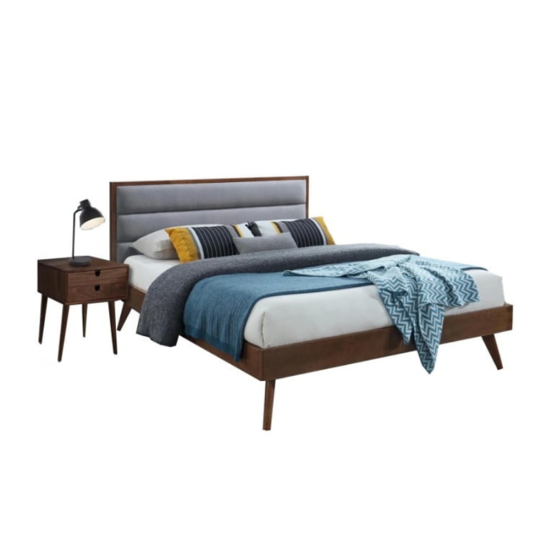 Łóżko OTRANTO 160x200 z tapicerowanym zagłówkiem orzech/szare