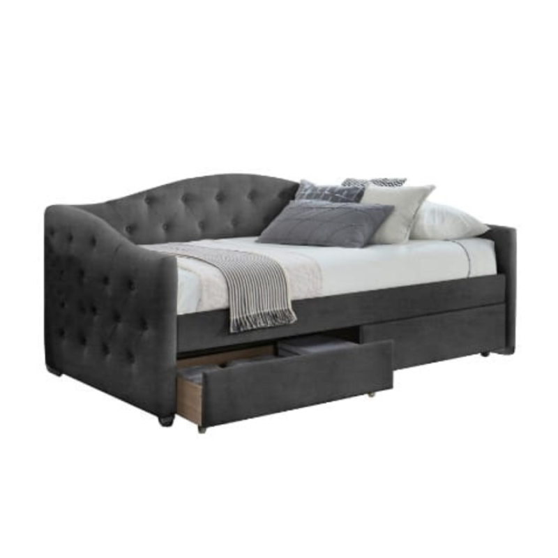 Łóżko welurowe tapicerowane ARGENTA 90x200 z szufladami szare