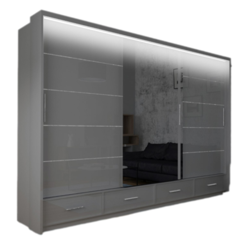 Szafa przesuwna Onyx z lustrem i oświetleniem LED 253cm Szafa przesuwna Onyx z lustrem i oświetleniem LED 253cm