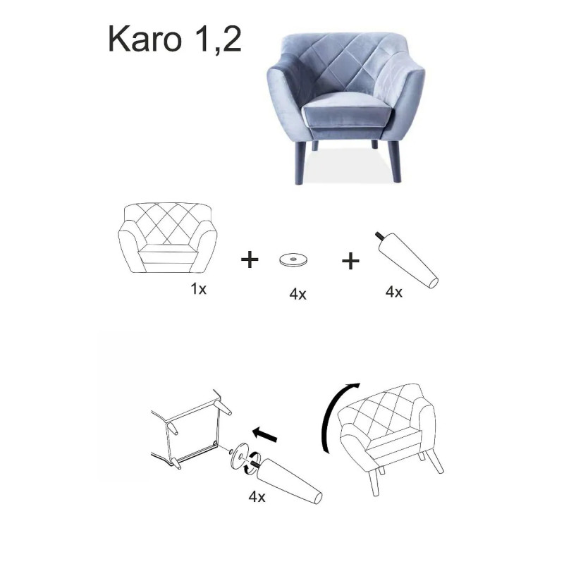 FOTEL KARO 1 VELVET KOLOR CURRY BLUVEL 68 / WENGE