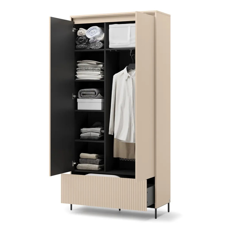 Szafa dwudrzwiowa Trend TG-02 Lenart Meble beż piaskowy/czarny