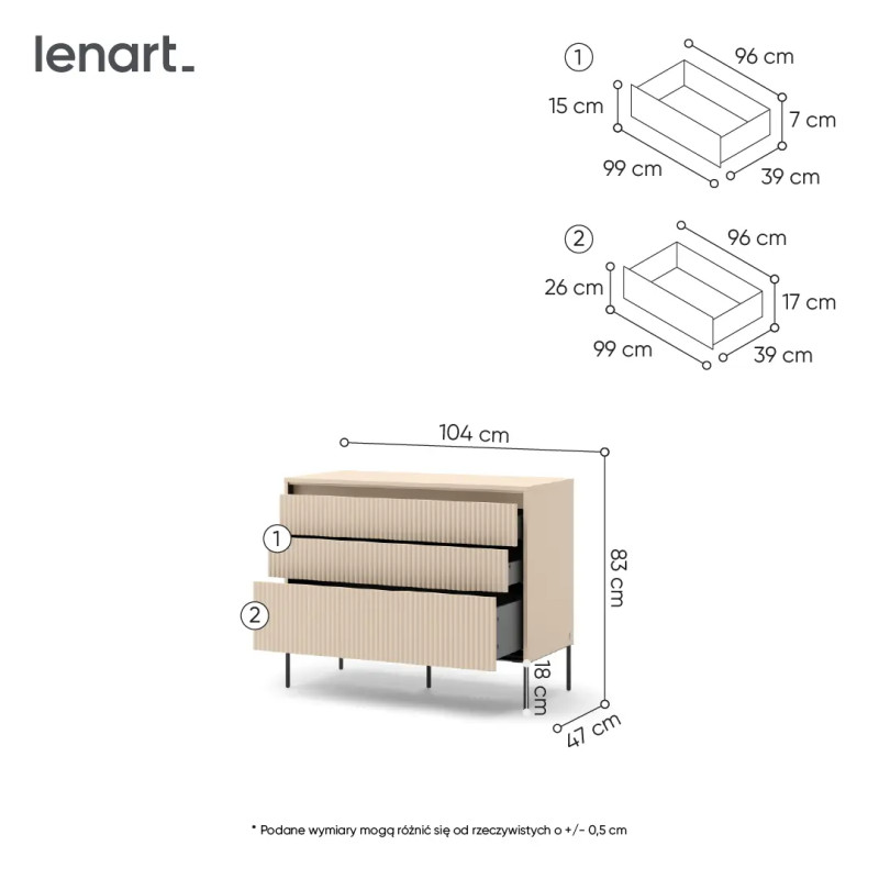 Komoda z szufladami Trend TS-05 Lenart Meble beż piaskowy/czarny