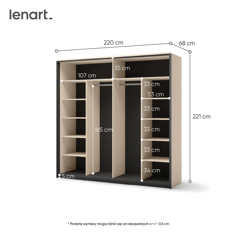 Szafa przesuwna 220cm EN-01 Lenart Meble beż/czarny