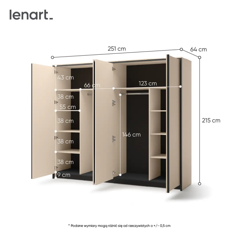 Pojemna szafa 250cm EN-06 Lenart Meble beż/czarny