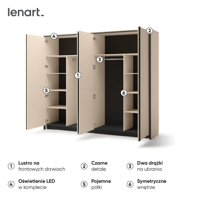 Pojemna szafa 250cm EN-06 Lenart Meble beż/czarny