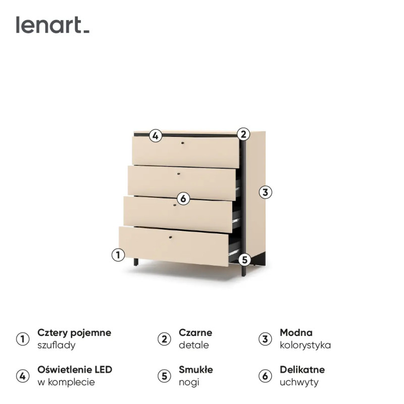 Komoda z szufladami EN-03 Lenart Meble beż/czarny