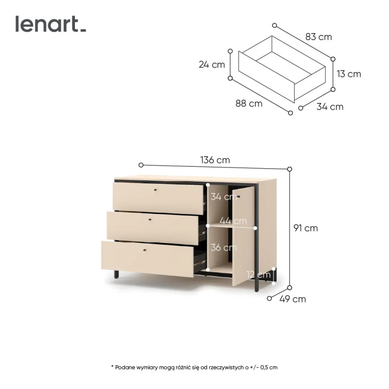 Komoda z szufladami EN-04 Lenart Meble beż/czarny
