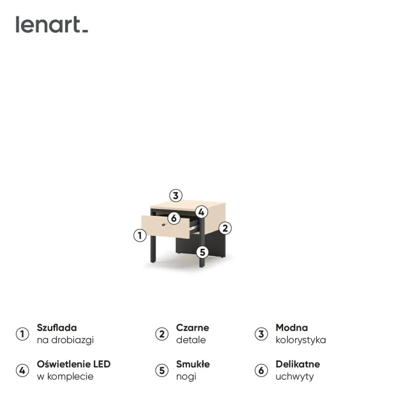 Stolik nocny EN-05 Lenart Meble beż/czarny