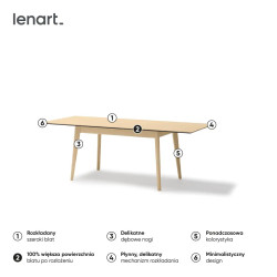 Stół rozkładany 145-220 Plot PT-03 Lenart Dąb Jasny