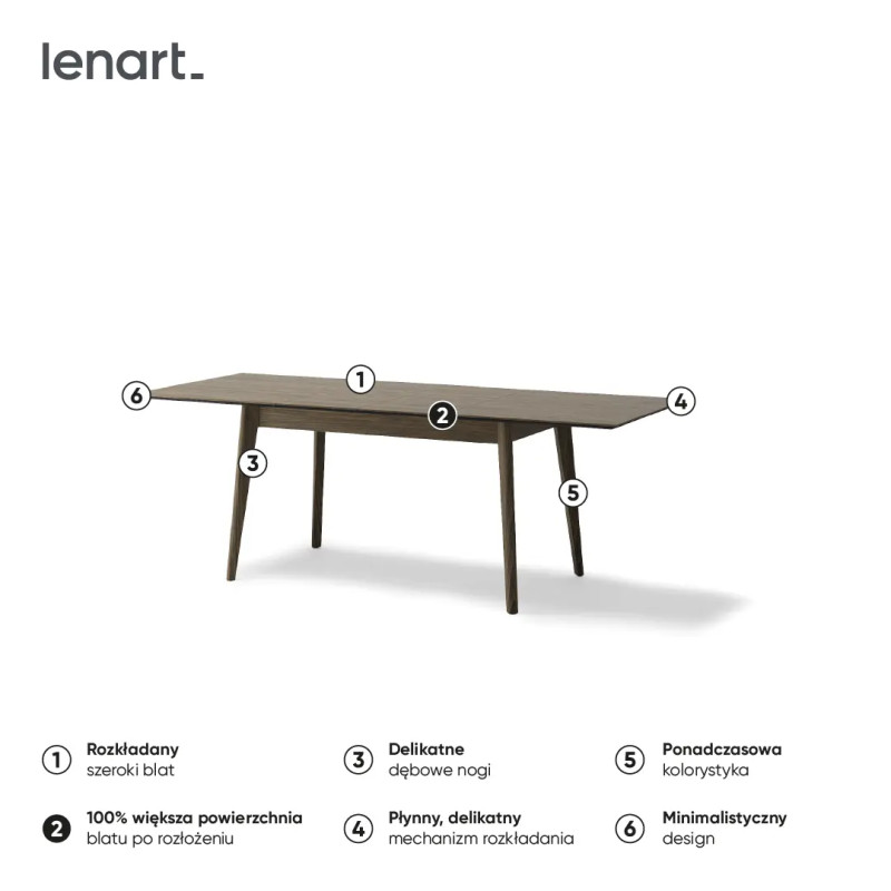 Stół rozkładany 145-220 Plot PT-03 Lenart Dąb Ciemny
