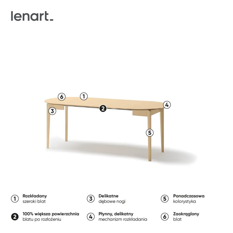 Okrągły stół rozkładany 90-210 Plot PT-05 Lenart Dąb Jasny