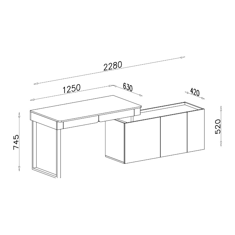 Nowoczesne biurko z komodą z kolekcji Luca beż piaskowy/dąb