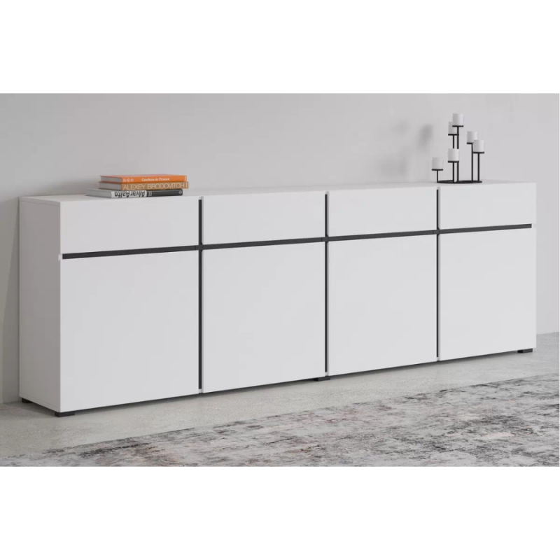 Nowoczesna komoda z czterema szufladami Cross 25 biały/czarny