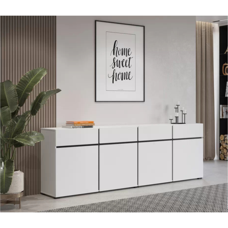 Nowoczesna komoda z czterema szufladami Cross 25 biały/czarny