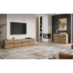 Szafka RTV z czterema szufladami Cross 40 dąb wotan/czarny Szafka RTV z czterema szufladami Cross 40 dąb wotan/czarny