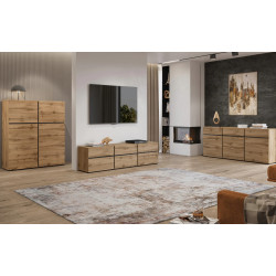 Szafka RTV z czterema szufladami Cross 40 dąb wotan/czarny Szafka RTV z czterema szufladami Cross 40 dąb wotan/czarny