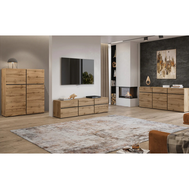 Szafka RTV z czterema szufladami Cross 40 dąb wotan/czarny