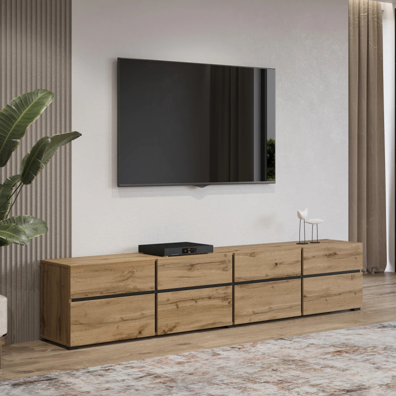 Szafka RTV z czterema szufladami Cross 40 dąb wotan/czarny