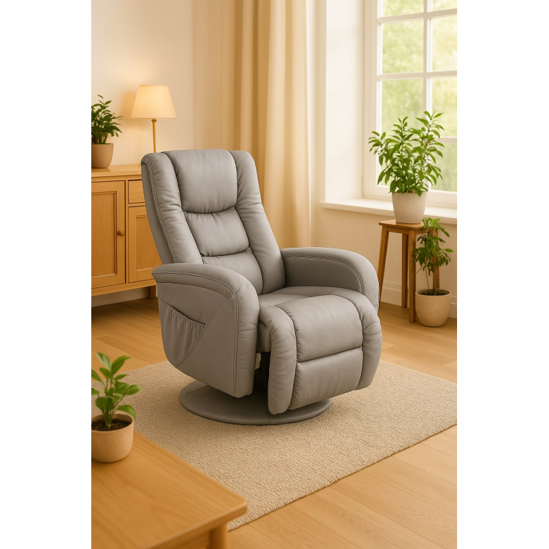 Masujący fotel Dune z podnóżkiem szary