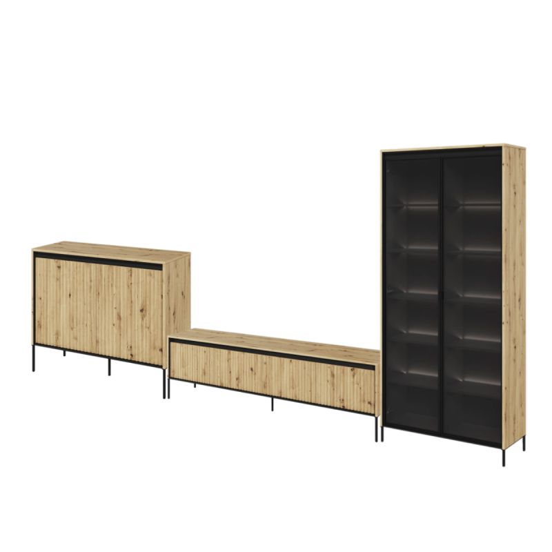 Zestaw mebli loftowych do salonu Trend dąb artisan/czarny Zestaw mebli loftowych do salonu Trend dąb artisan/czarny