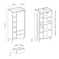 Jednodrzwiowy regał Alessio AE05 eukaliptus/dąb baltic dune