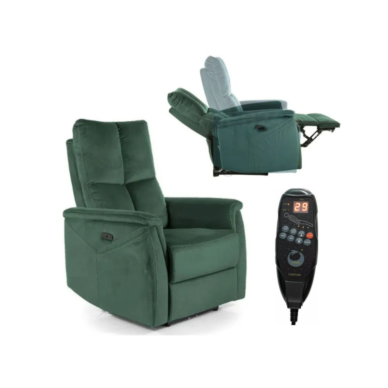 FOTEL ROZKŁADANY NEPTUN M (FUNKCJA MASAŻU) VELVET ZIELONY