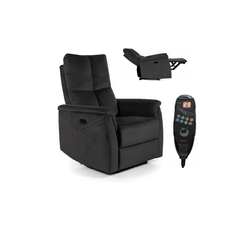 FOTEL ROZKŁADANY NEPTUN M (FUNKCJA MASAŻU) VELVET CZARNY BLUVEL 19
