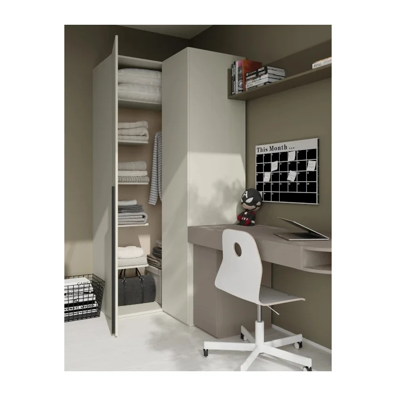 Pojemna szafa narożna z półkami i drążkami Woow