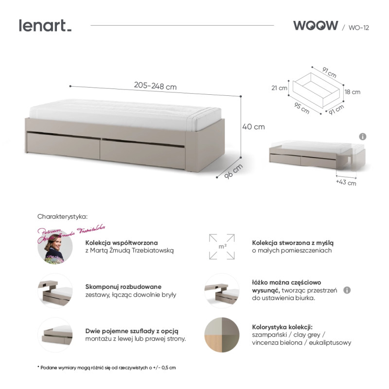 Szaro-beżowe łóżko do pokoju nastolatka z kolekcji Woow