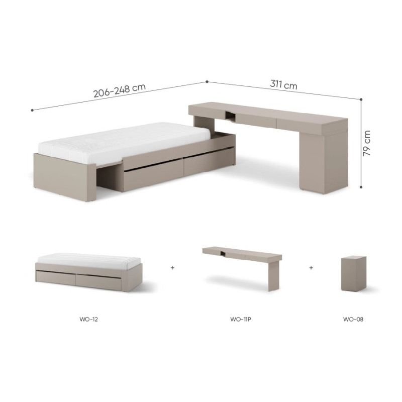 Meble młodzieżowe WOOW SET-WOS2L w kolorze clay grey - wymiary