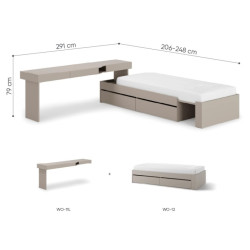 Zintegrowane biurko i łóżko w kolorze clay grey  WOOW SET-WOS3L - wymiary