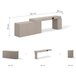 Zestaw biurkowy z szufladami i półkami WOOW Lenart - wymiary zestawu