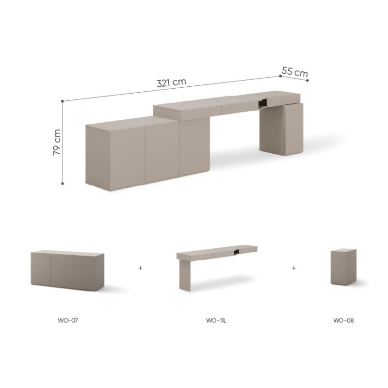 Zestaw biurkowy z szufladami i półkami WOOW Lenart - wymiary zestawu