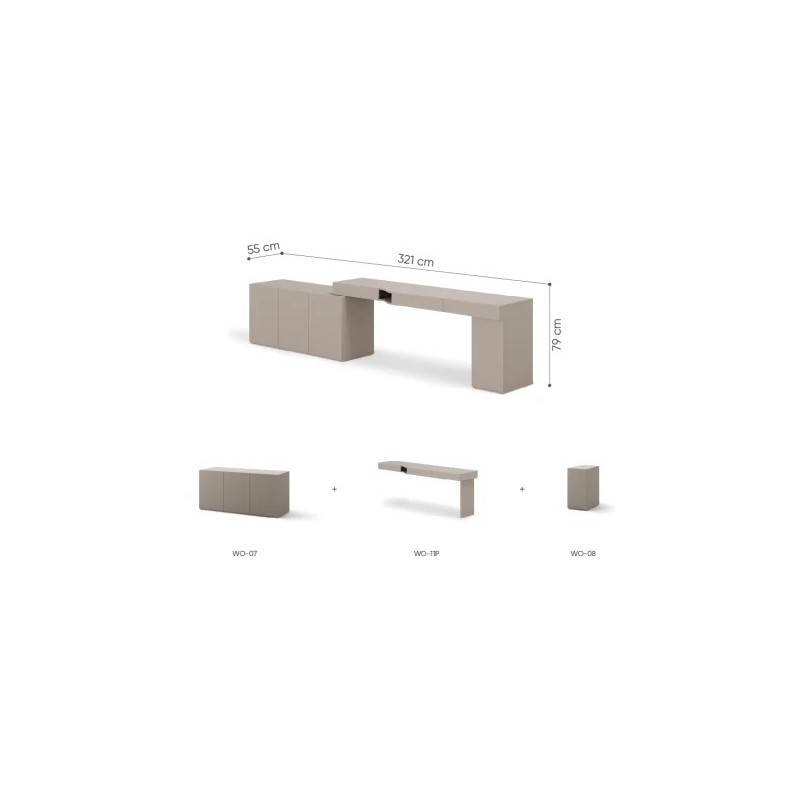 Zestaw biurkowy z szufladami i półkami WOOW Lenart - wymiary