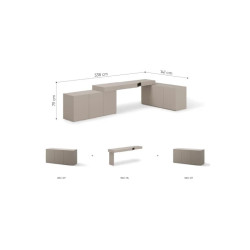 Kompletny układ mebli z szafkami i półkami WOOW Lenart - wymiary